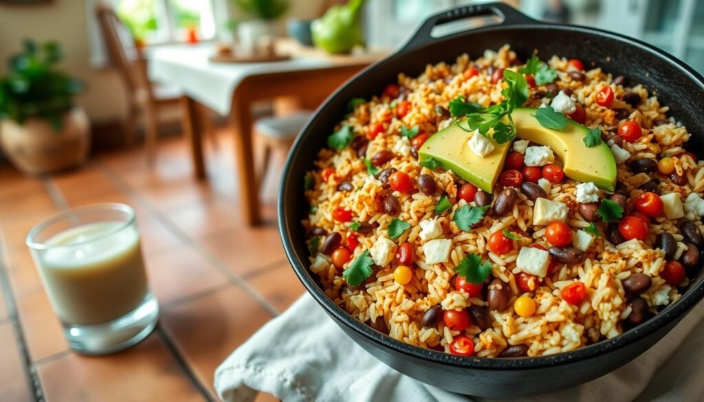 Mexican-style one-pan rice and beans dinner
