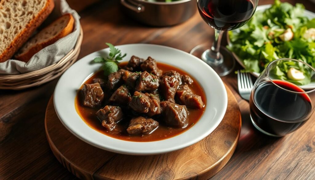Serving Slow Cooker Beef Stew with Sides Serving Slow Cooker Beef Stew with Sides