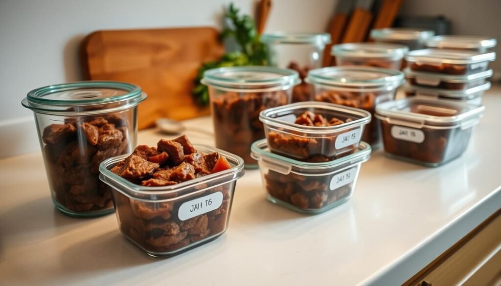 Storing beef stew in containers Storing beef stew in containers
