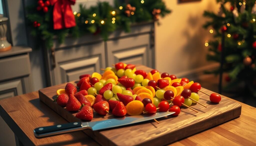 Grinch fruit kabobs preparation Grinch fruit kabobs preparation