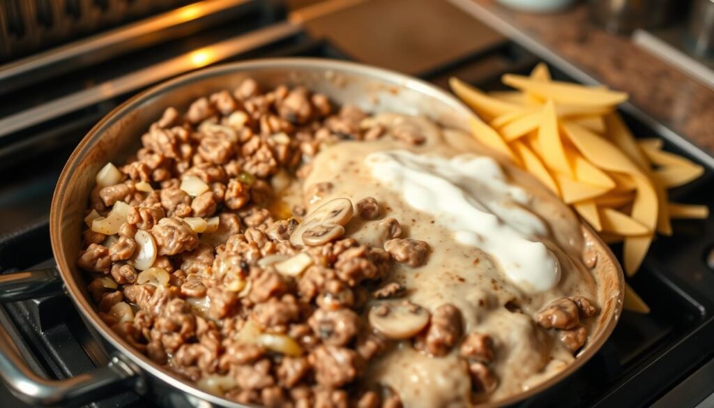 Ground Beef Stroganoff Cooking