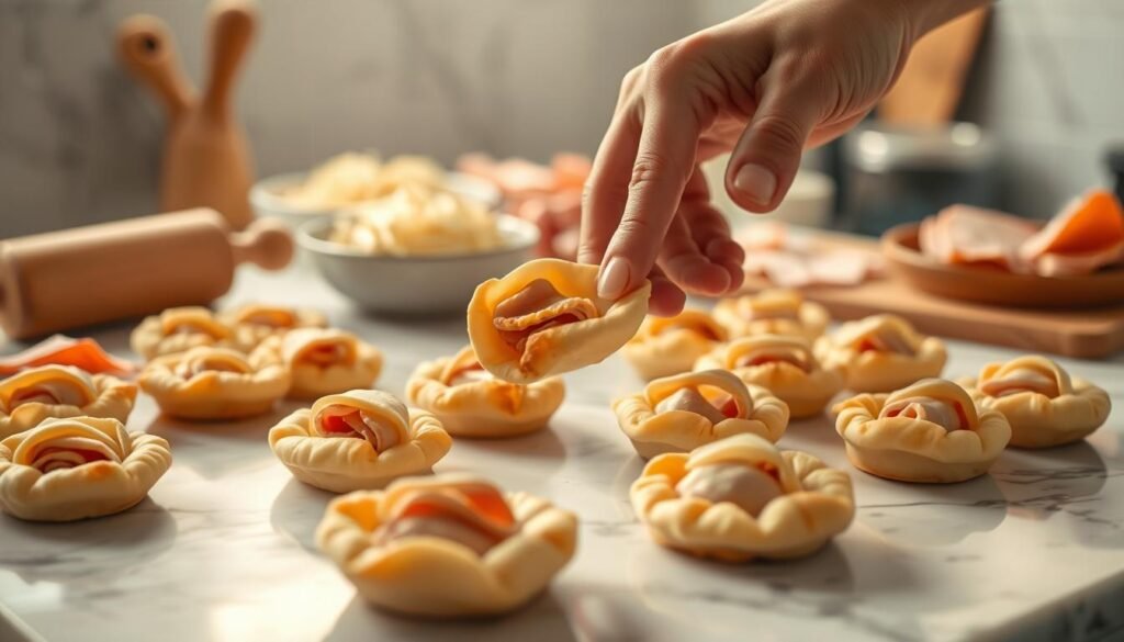 Preparing Mini Ham & Cheese Puffs Preparing Mini Ham & Cheese Puffs