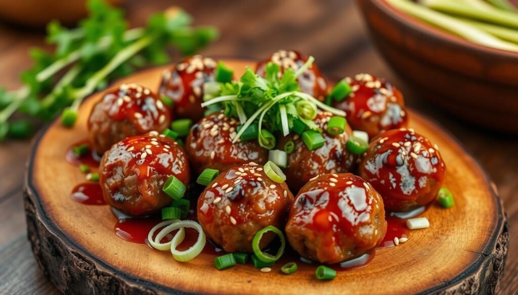 Sweet Chili Turkey Meatball Appetizer Plating