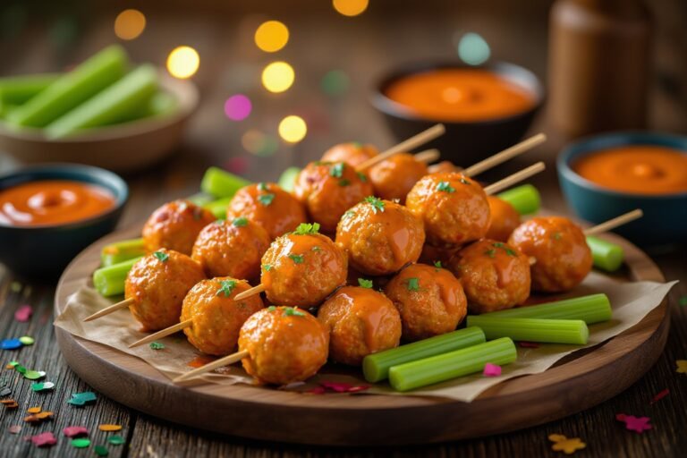 Party Buffalo Chicken Meatball Skewers