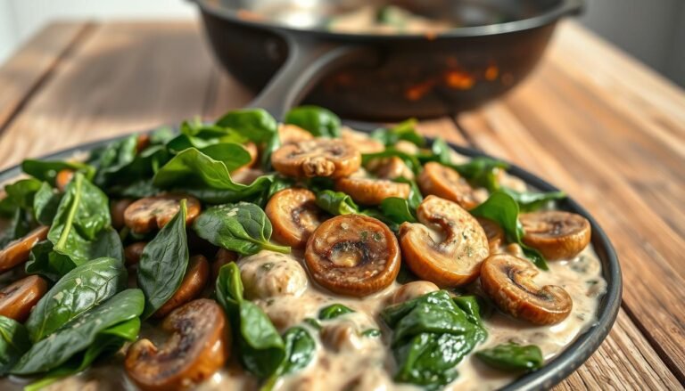 Keto Creamy Spinach Mushroom Skillet