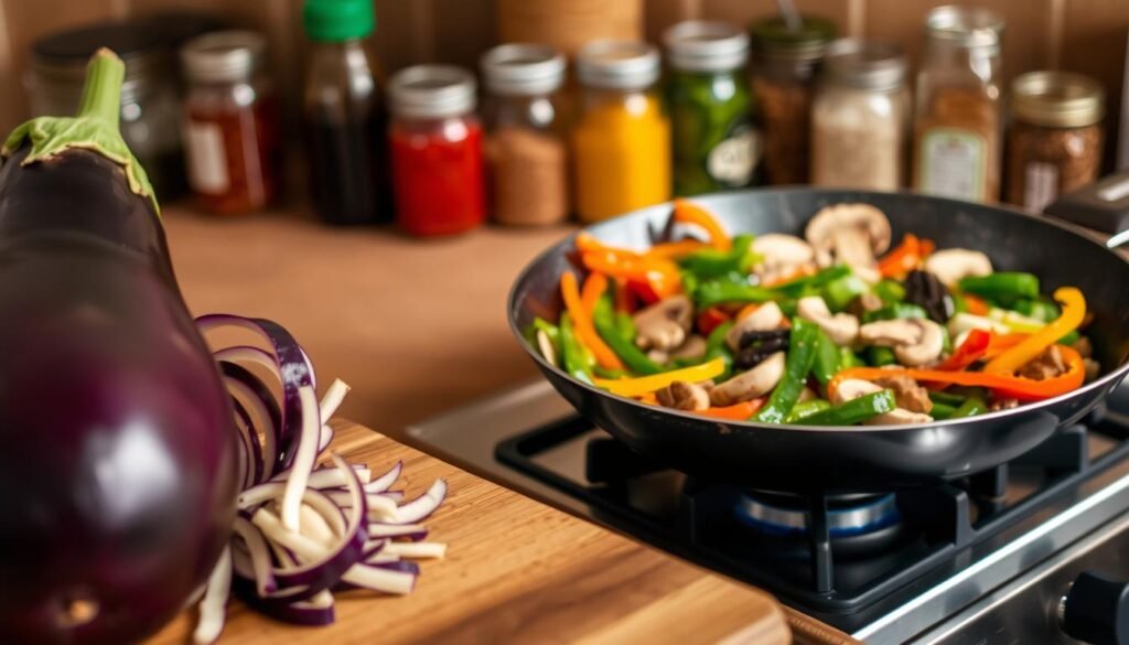 Keto Eggplant Stir Fry Cooking Process