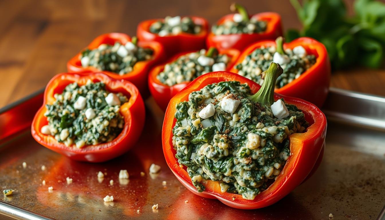 Keto Spinach and Feta Stuffed Peppers