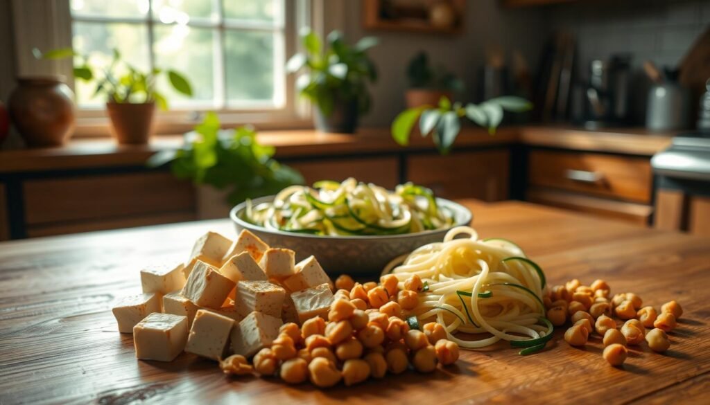 Vegetarian protein options for keto zoodle alfredo