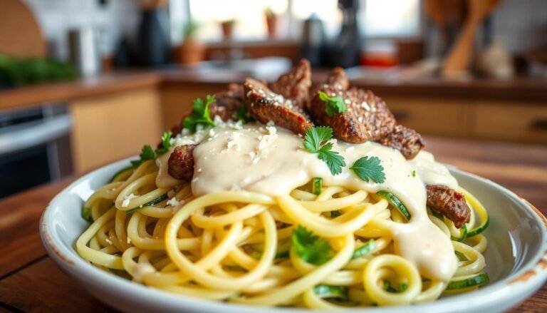 Keto Beef Zoodle Alfredo