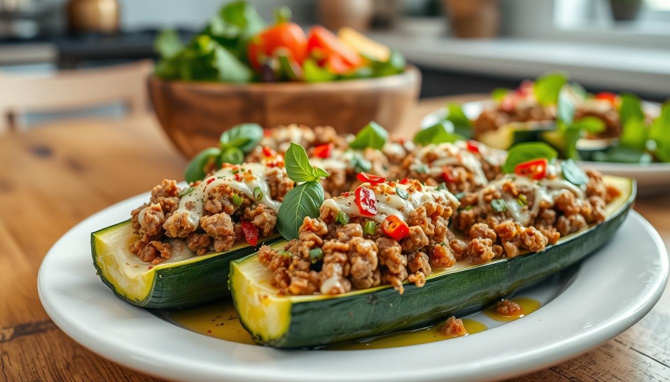 Beef And Cheese Stuffed Zucchini