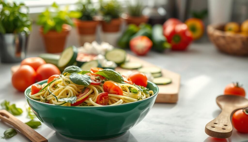 Cold Zoodle Salad Preparation