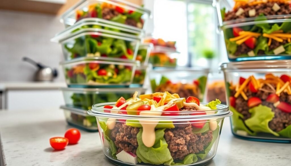 Keto Meal Prep Cheeseburger Salad Containers