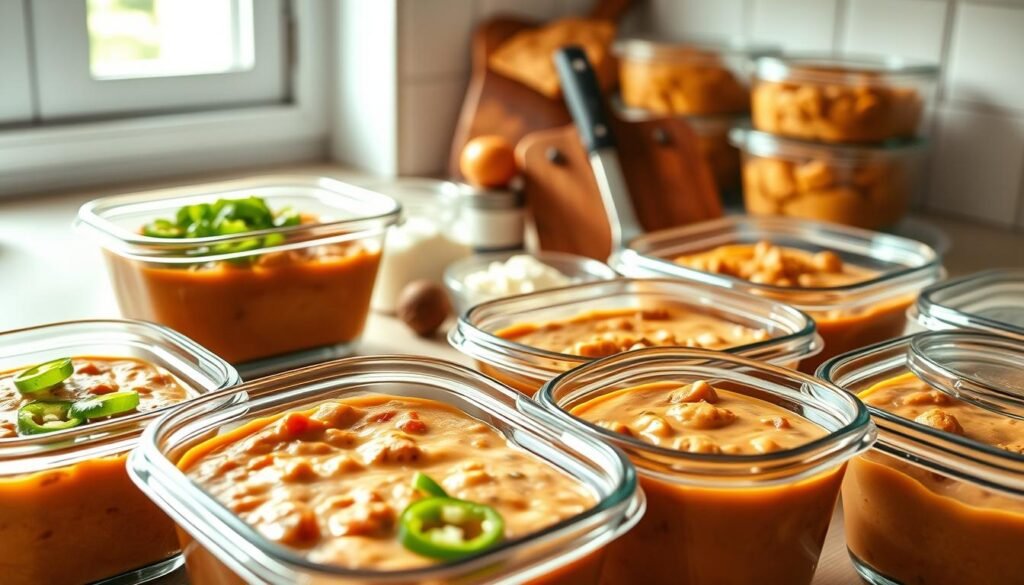 Keto Meal Prep Cream Cheese Chicken Chili Storage
