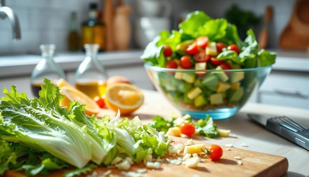 Romaine lettuce salad preparation
